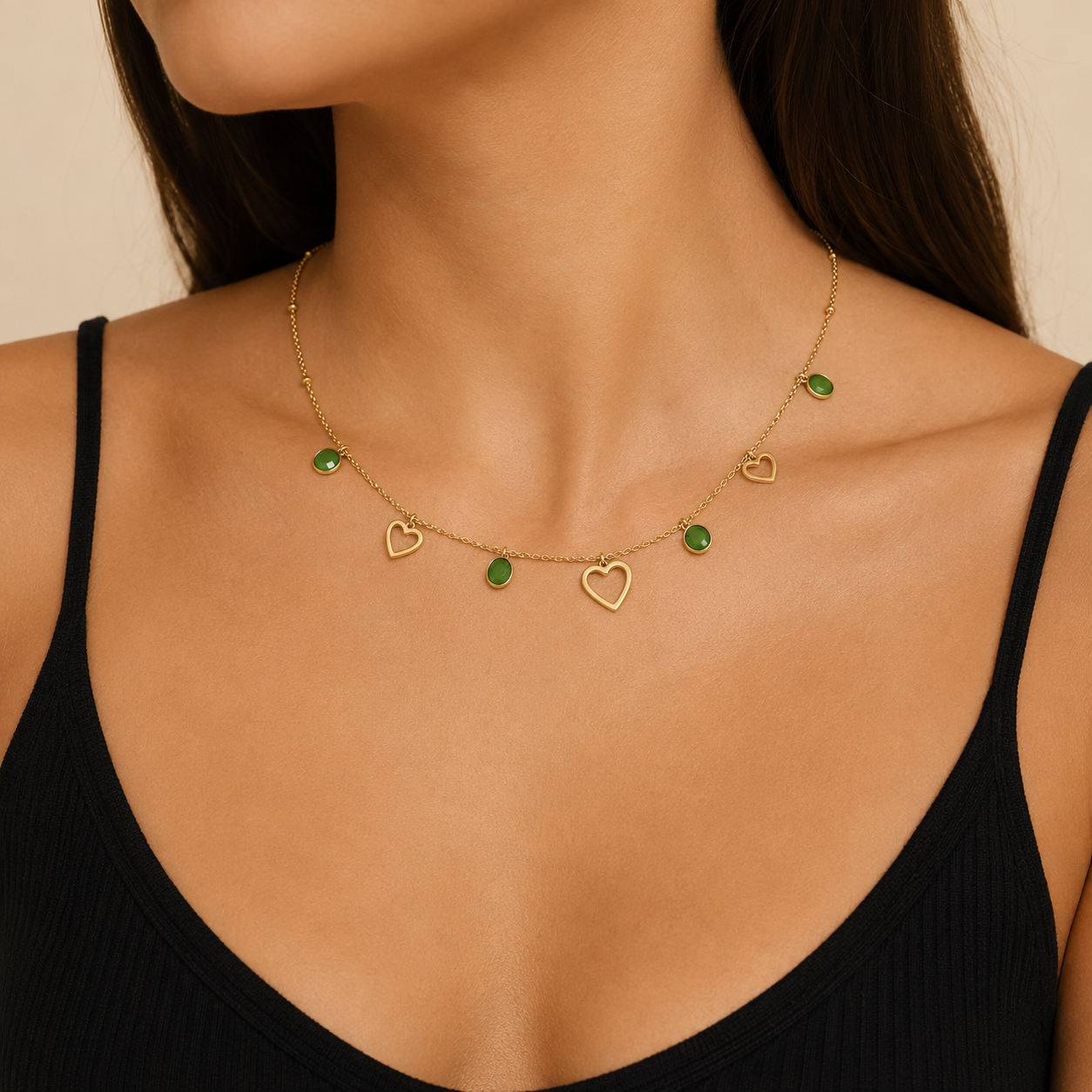 Collier Émeraude & Cœurs