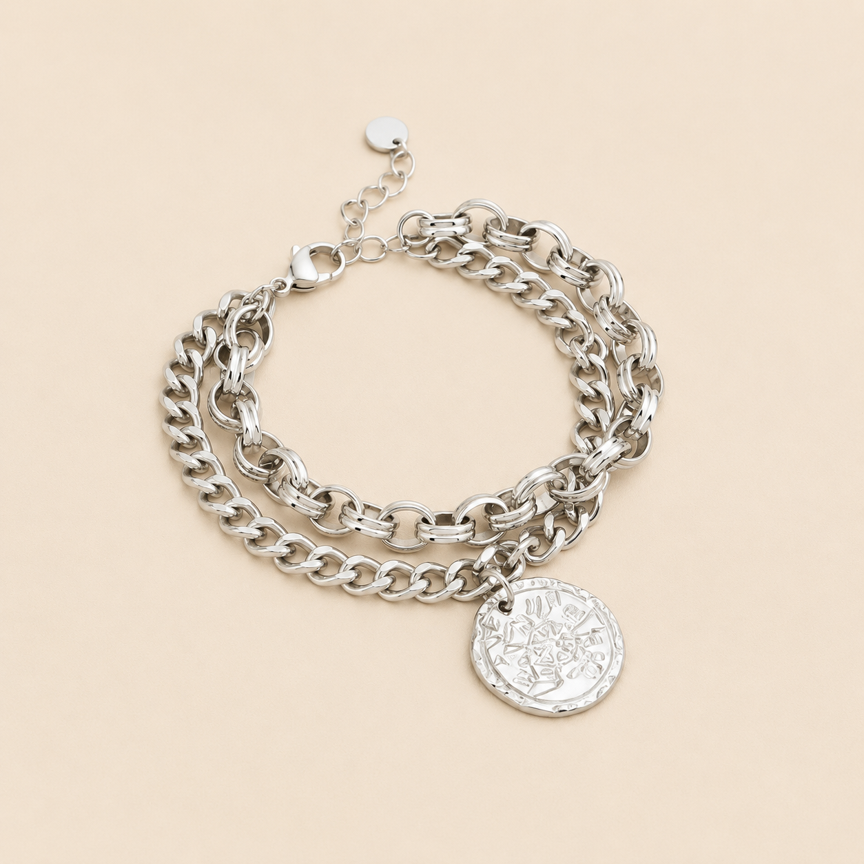 Bracelet Double Médaille Argent