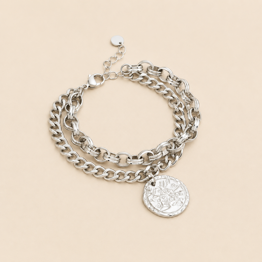 Bracelet Double Médaille Argent