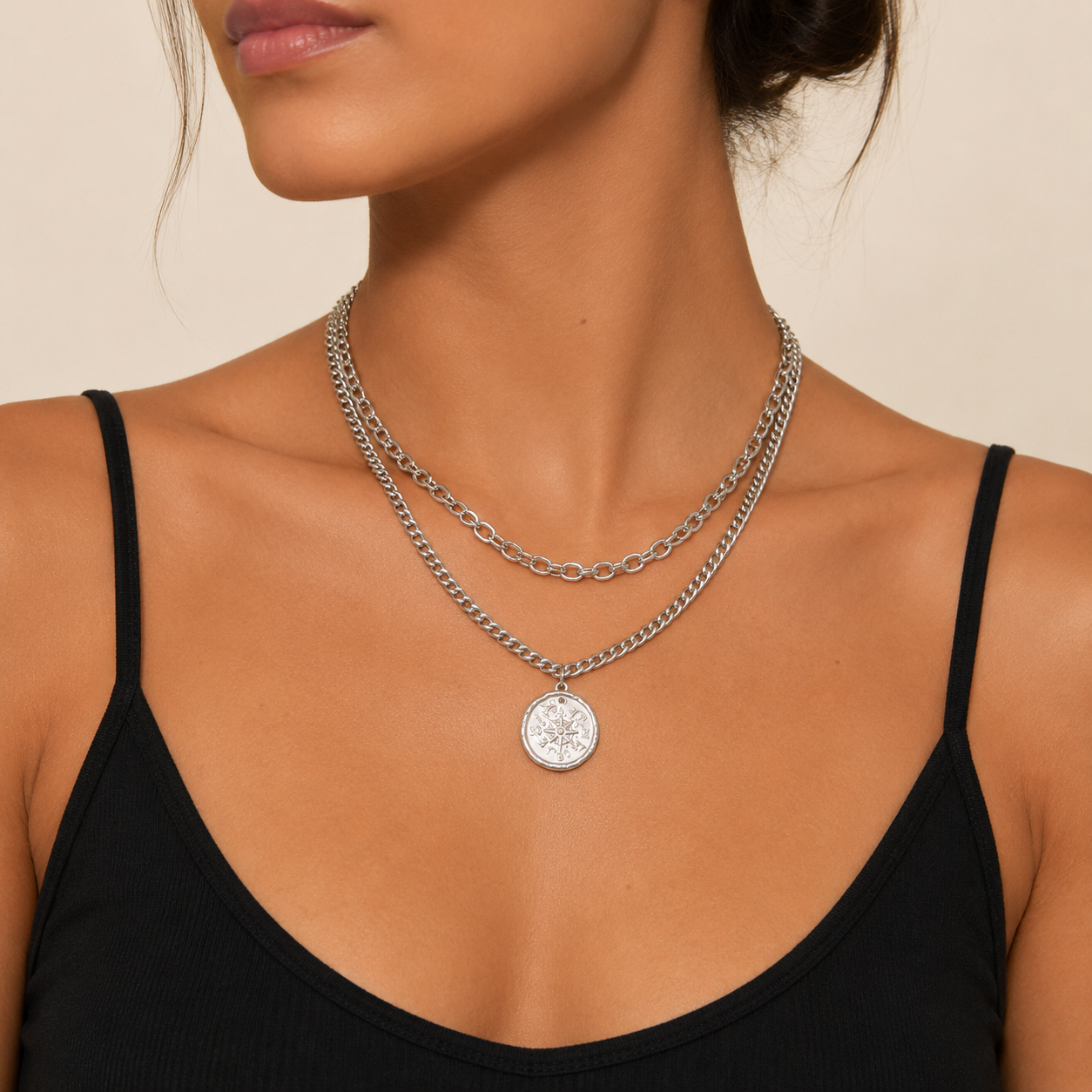 Collier Double Médaille Argent