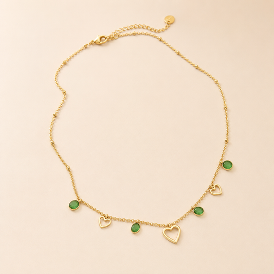 Collier Émeraude & Cœurs